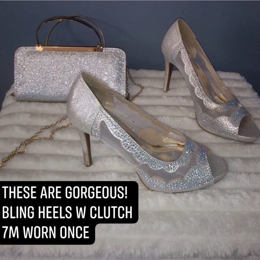 Silver Glitter Heels and Clutch Set